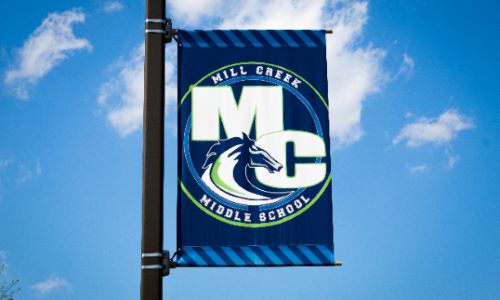 Banner outside of school building